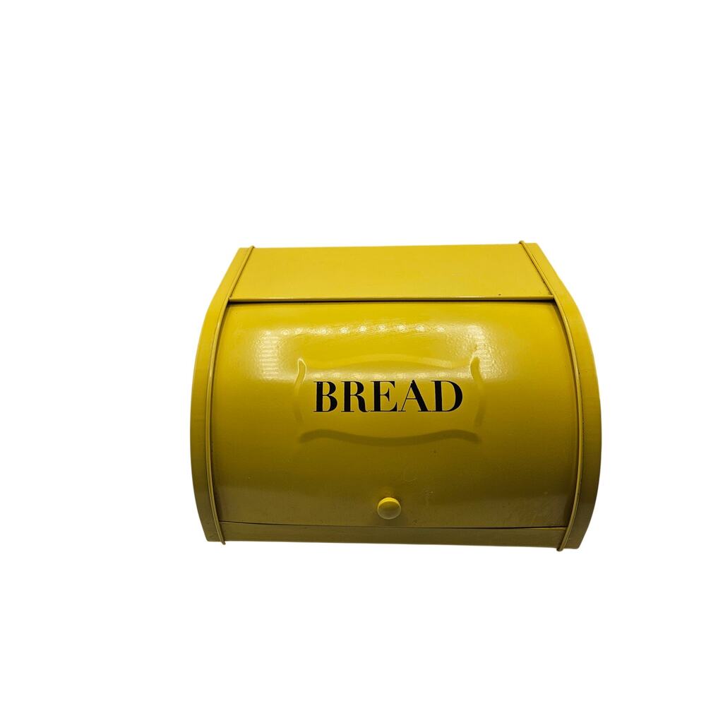 Mustard Yellow Metal Roll Top Bread Box Retro Style Kitchen Storage